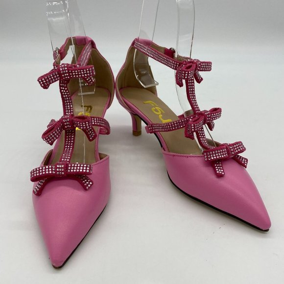 FSJ Shoes - FSJ Pink Crystal Rhinestone Pointy Toe Heels Bows